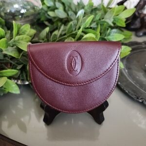 CARTIER Elegant Mast Bordeaux Vintage Leather Coin Purse